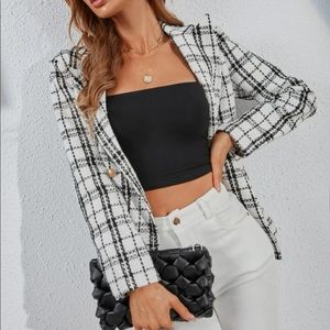 SHEIN | Plaid Double Breasted Tweed Overcoat
